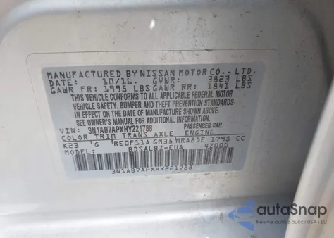 2017 Nissan Sentra S from USA, damaged, VIN 3N1AB7APXHY221788